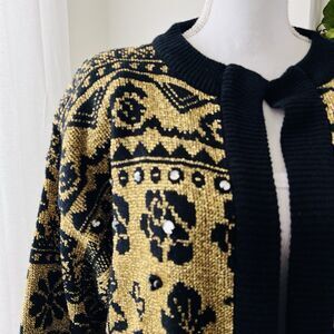 Vintage Maurada Gold & Black Metallic Shimmery Long Cardigan Sweater - XL